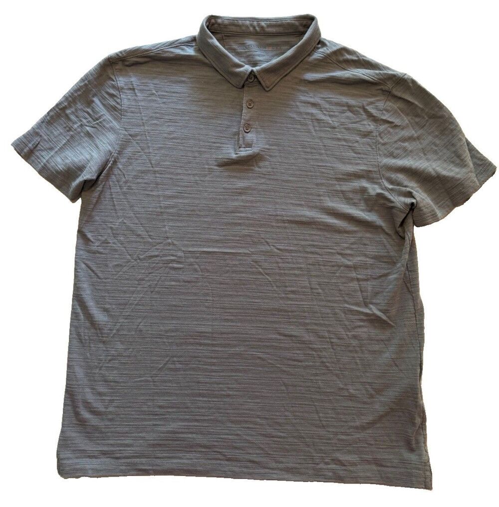 John Varvatos USA Mens Large Polo Shirt Charcoal Gray Tonal Stripe Slub Knit L